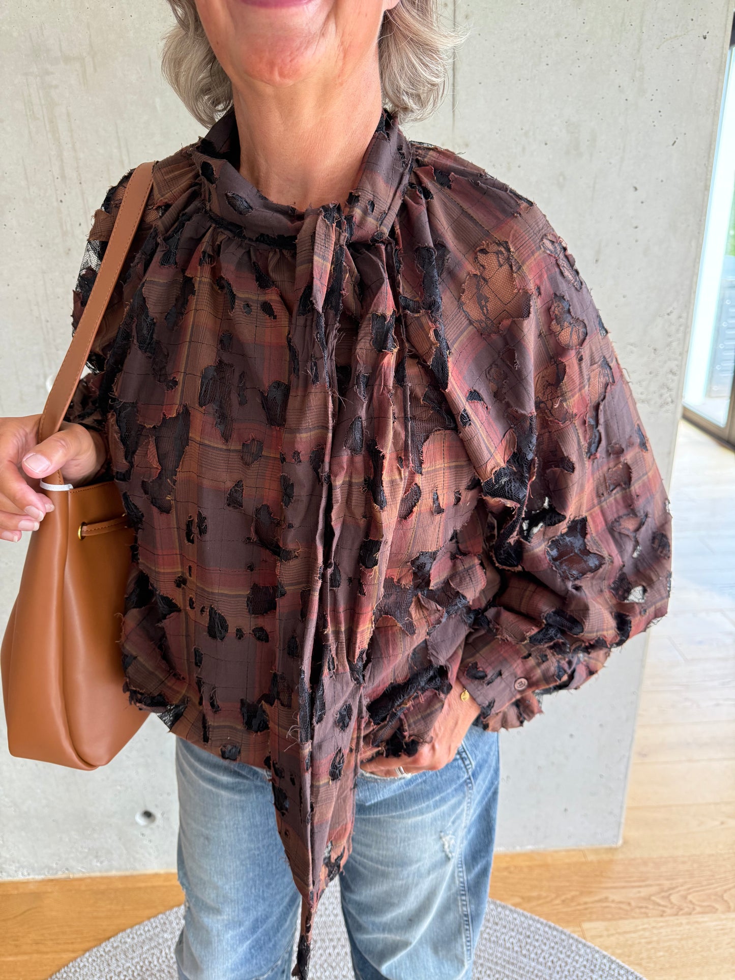 Bluse Karo-Spitze