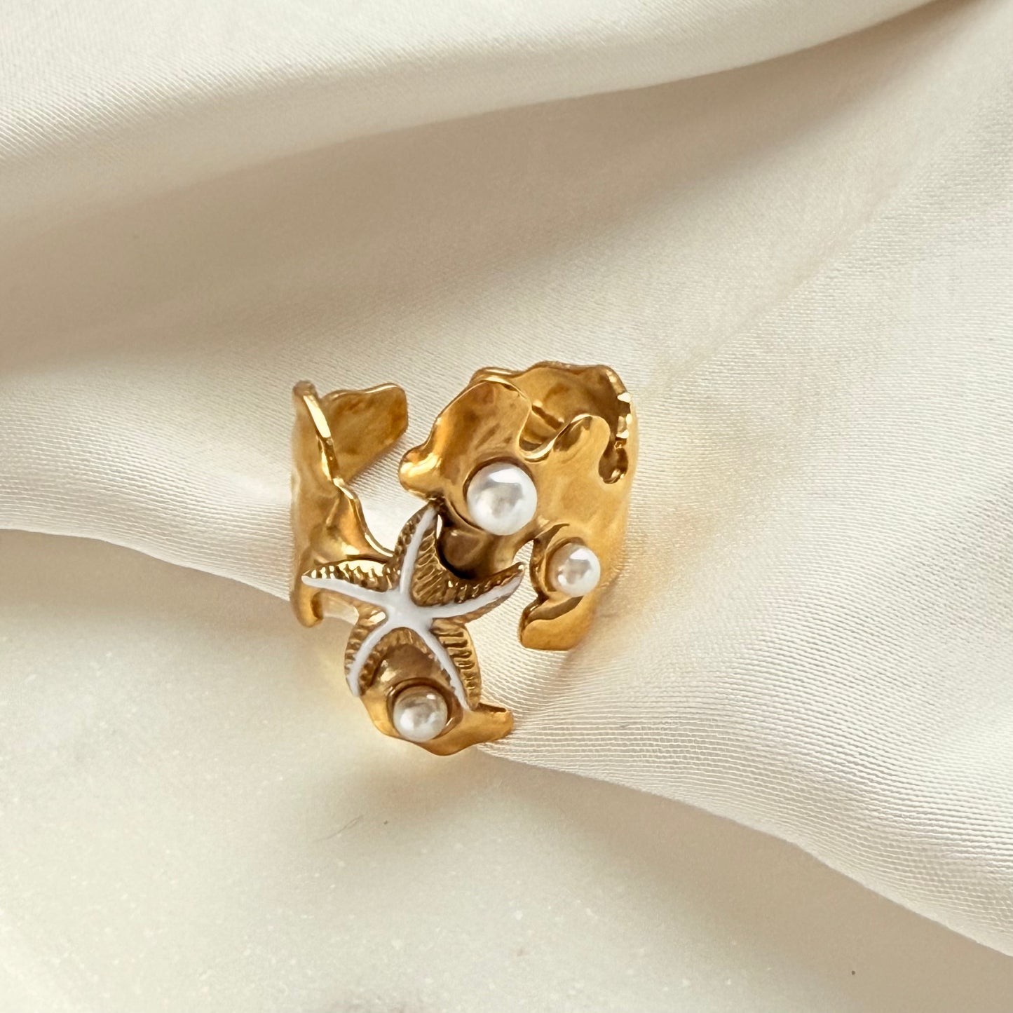 Ring Seestern mit Perlen Gold
